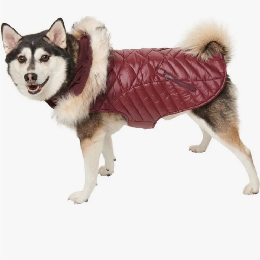 Pajar Pup Zola Quilted Dog Jacket in Burgundy Name Tag Jacket Size Large
